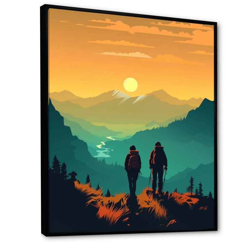 Coucher de soleil audacieux jaune sarcelle audacieux II, Cadre flottant noir, H 40 po x l 30 po x P 1,5 po