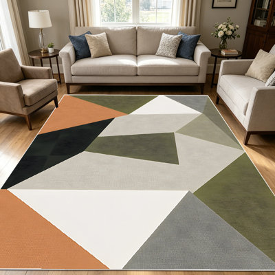 Tapis géométriques abstraits et géométriques de ton de terre 1pc pour le salon, doux et confortable, convenant à toutes les saisons, facile à entretenir, lavable à la machine, tapis de dessous de table convenant à la table à manger, à la chambre à coucher, à la cuisine,