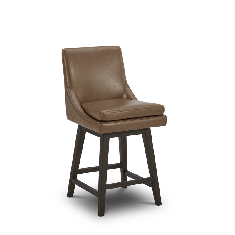 Aleksy Swivel 26'' Counter Stool, Saddle Brown Faux Leather