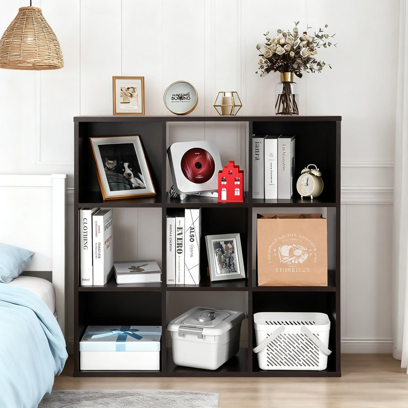 PACHIRA 9-Cube Storage Organizer Shelf, Heavy Duty Wooden Bookcase With Cubby Display, Multi-Functional Cabinet For Home Office Organization