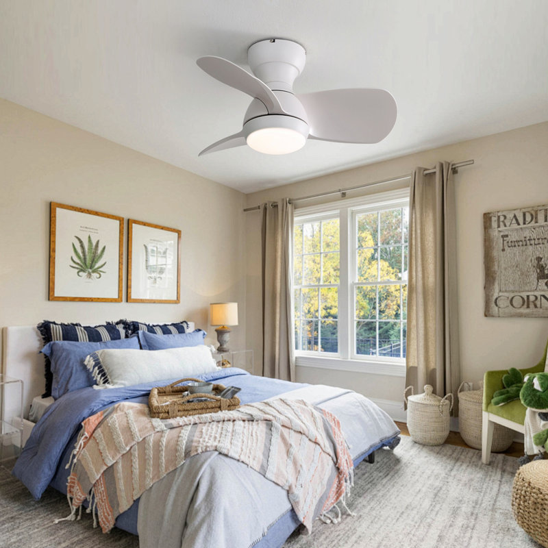 Ventilateur de plafond intérieur 23 pouces avec 3 pales ABS, télécommande, moteur à courant continu réversible, blanc avec lumière DEL de 18 W
