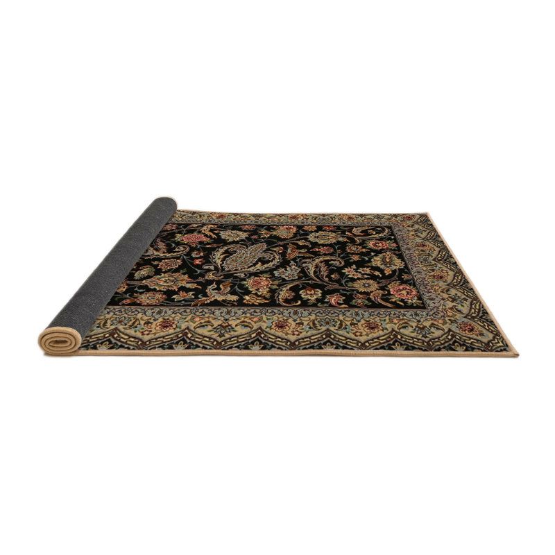 Tapis traditionnel noir / vert / bleu, Rond 4 pi