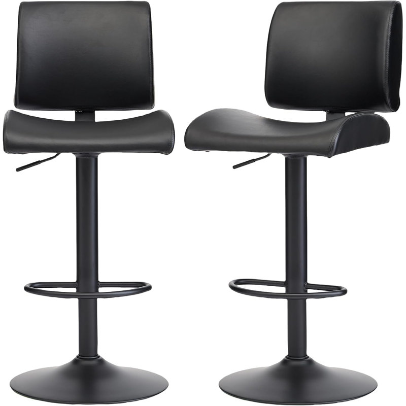 Adjustable Swivel Upholstered Bar Stools Counter Stools, Black, 2