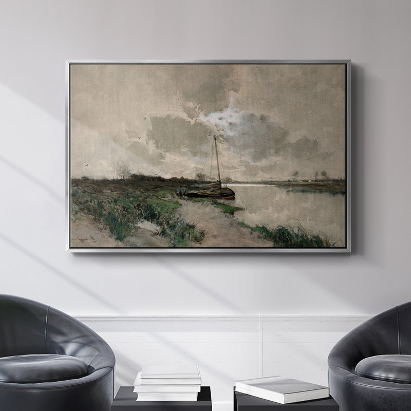 " Vintage Landscape- CCCXLVIII ", 25" H x 37" W x 2" D, Walnut Floater Framed Canvas