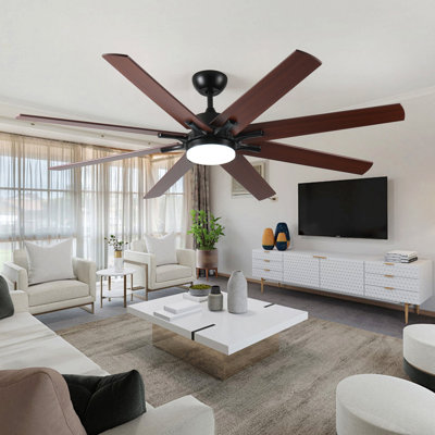 72 Inch Large Ceiling Fans With Lights And Remote, Indoor/Outdoor Black Modern Ceiling Fan For Kitchen Living Room Patio, 6 Speed Reversible Quiet DC Motor, Dual Finish 8 Blades