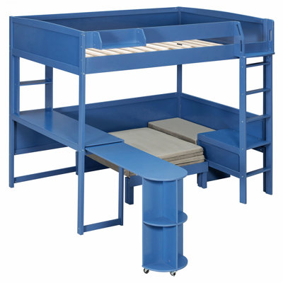 Lit mezzanine en bois avec bureau, tablette de rangement de chevet