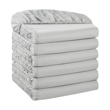 Bulk Twin Fitted Sheets - Pack Of 6 - Soft Brushed Microfiber Hypoallergenic Bottom Sheet Only With Deep Pocket, Bedding Essentials For Hosts And Hotels, Grey