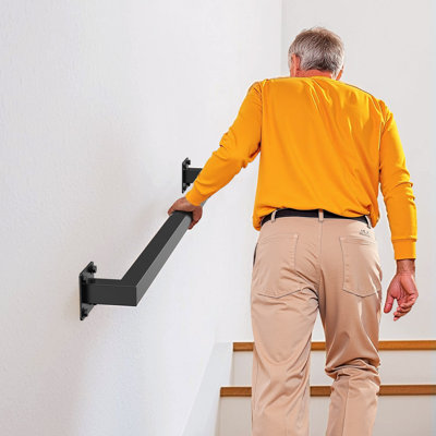 3ft Wall Mounted Stair Handrail Black Iron 250lbs Load Capacity Square Tube