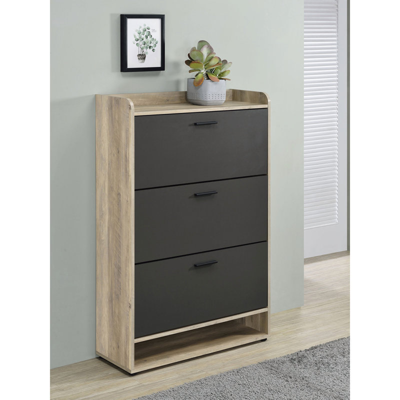Armoire à chaussures en bois d'ingénierie à 3 niveaux Kyla, Gris