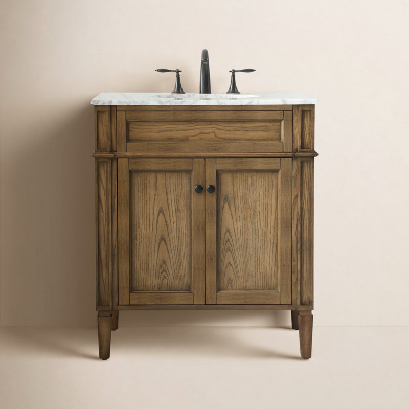 Rivers 30'' Single Bathroom Vanity with Carrara Marble Top, Driftwood