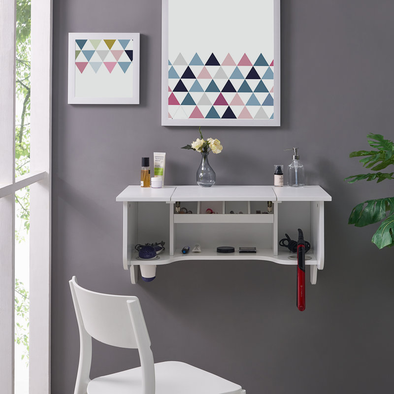 Coiffeuse murale avec miroir Teresa, Blanc