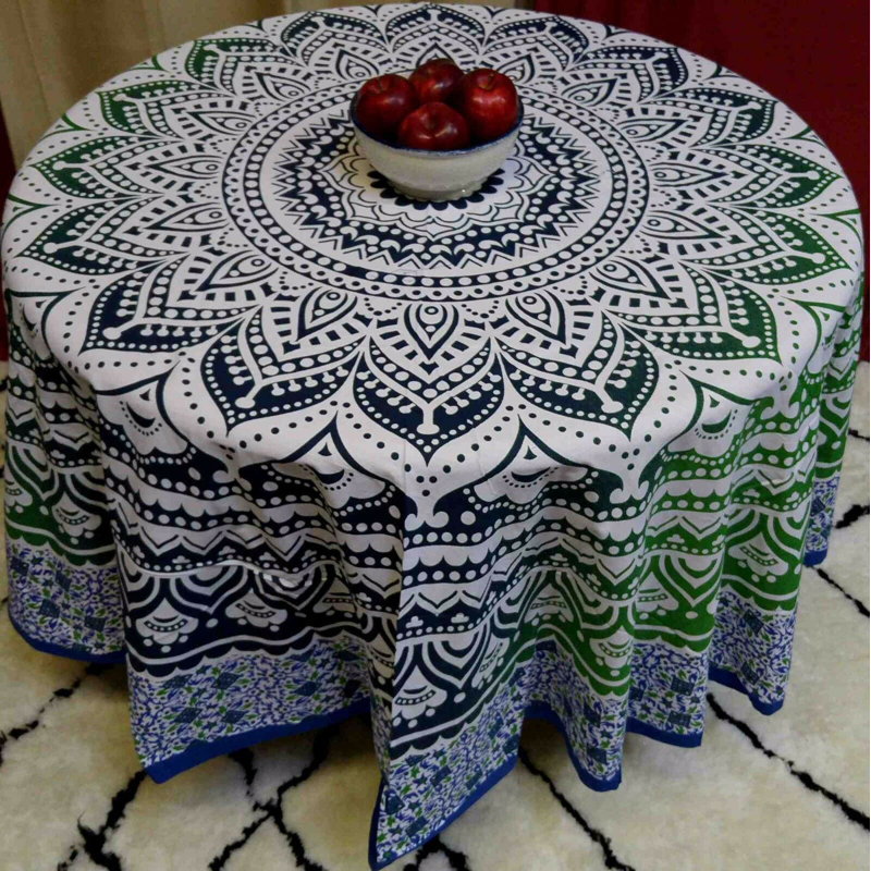 Norayr Floral 100% Cotton Round Tablecloth, Green