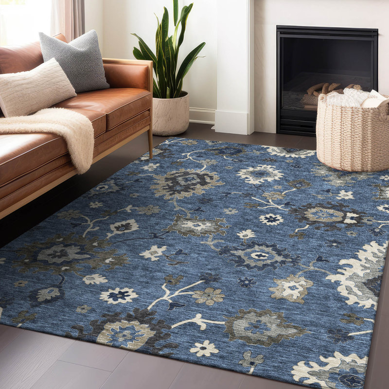 Premium Machine Washable Prisco Blue Rug, Rectangle 3' x 5'