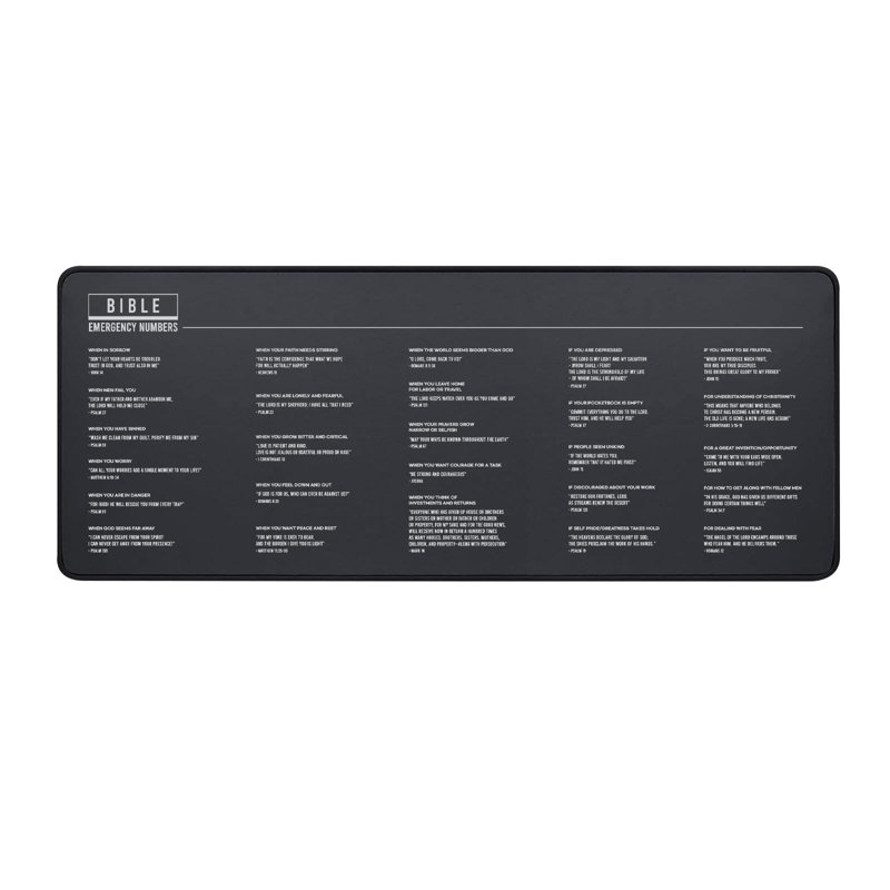 Bible Verses Extended Mouse Pad (31.5’’ x 11.8’’/800 x 300 mm) - Bible Emergency Numbers - XL Gaming Mat with Anti-Fray Cloth and Non-Slip Base