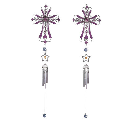 Ensemble-cadeau de 2 pièces ICE ARMOUR 36 po, longue croix mauve, carillon avec bijou, statue, sculpture, sculpture, ornement, décoration de maison / chambre / jardin pour pendaison de crémaillère, vacances, spécial Noël 2