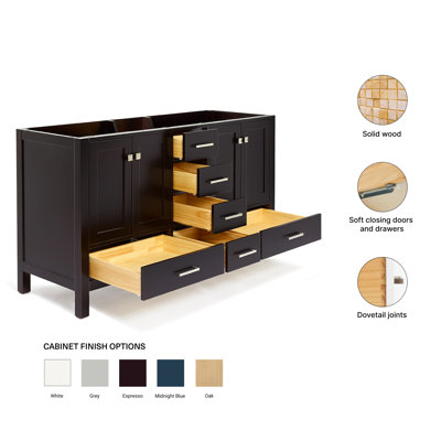Panchuri 61'' Solid Wood Double Bathroom Vanity in Espresso, Base Cabinet without Top