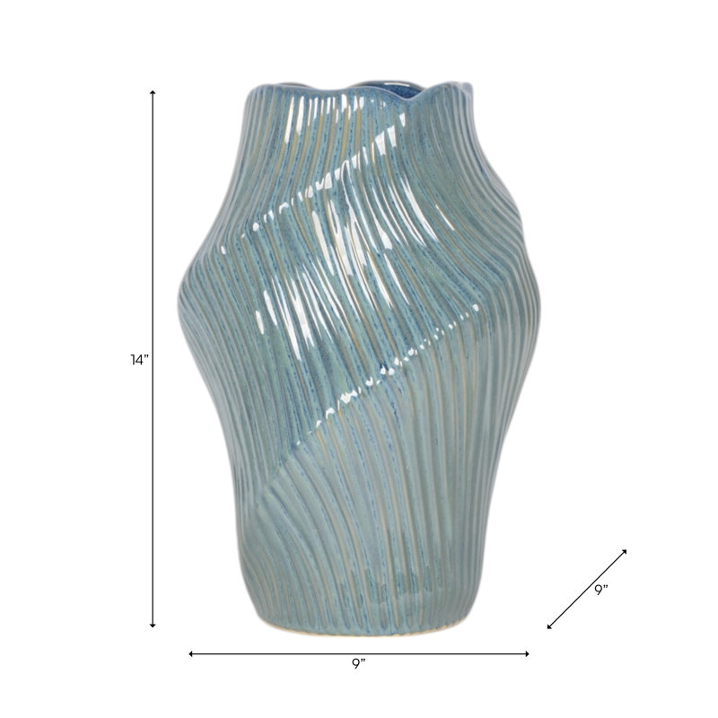 Vase sculptural en céramique sculpté pour table, Bleu, H 14 po x l 9 po x P 9 po