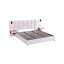 Lit plateforme très grand avec rangement en velours hydraulique - 2 tablettes, 2 lampes de lecture et port USB, beige-846525487