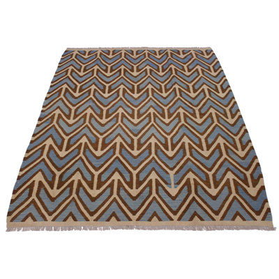 Tapis bleu en laine noué à la main 6 pi 2 po x 8 pi 1 po Madiba