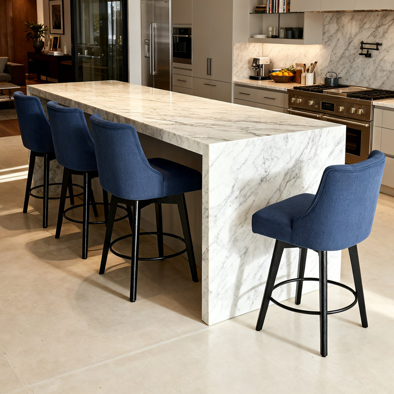 Swivel Counter Stools,26 Inch Bar Stools With Footrest And Back,Upholstered Barstools With Solid Wood Legs,Stable Design For Kitchen, Restaurant, Bar, Cafe
