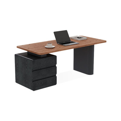 Brown + Black Rectangular Manufactured Wood desks