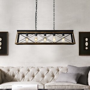 5-Light Square Industrial Modern Farmhouse Black Chandelier with Wrought Iron Accent