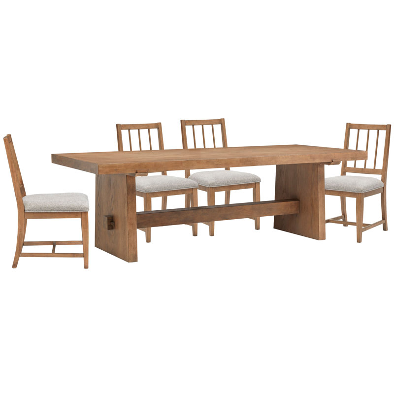 Trestle Dining Table With 4 Grey Side Chairs, 5 Pieces: Table, 4 Chairs, Gray