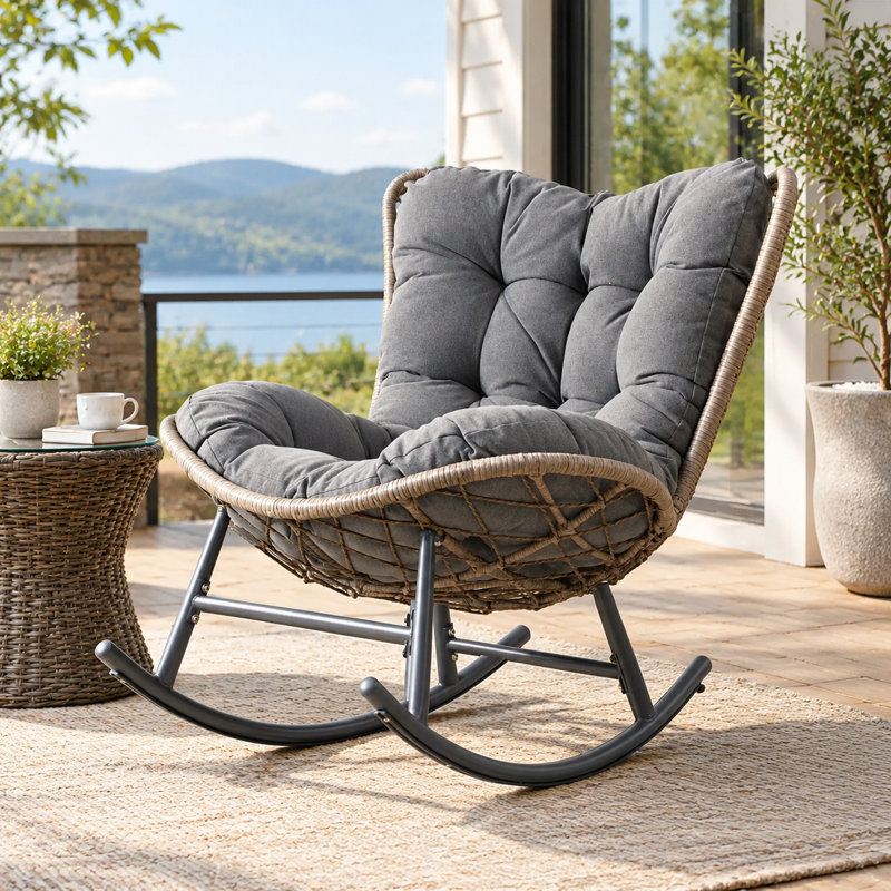 Chaise berçante intérieure / extérieure en osier avec coussin