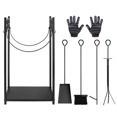 Support à bois pour l'intérieur et l'extérieur en métal noir