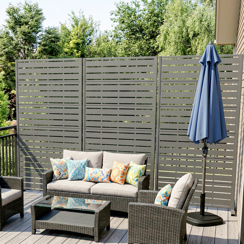 Outdoor Metal Privacy Screen, Black, 72" H x 47" W x 16" D
