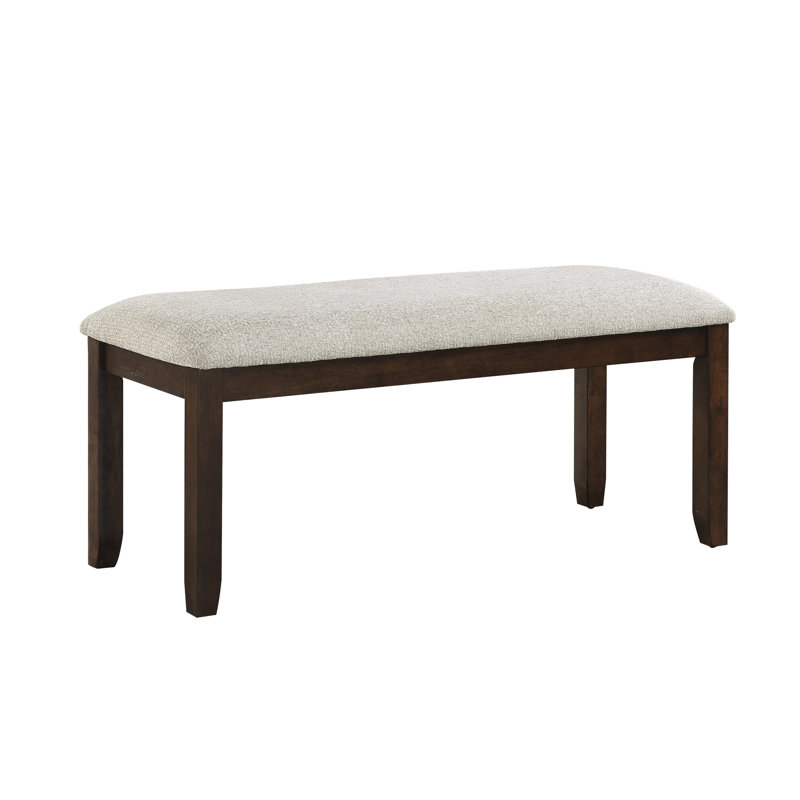 Banc en bois de cerisier foncé recouvert de tissu d'ameublement en chenille