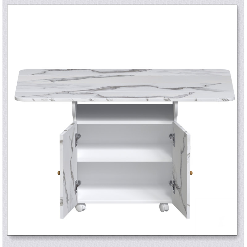 47 Inch Wood Folding Dining Table with Storage, Versatile Kitchen Island and Coffee Table, Space-Saving Design