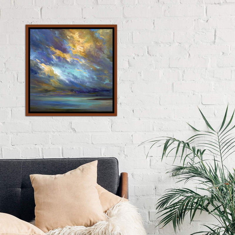 «Coastal Clouds» par Sheila Finch - reproduction d'art, H 26 po x l 26 po x P 1,5 po, Cadre flottant brun