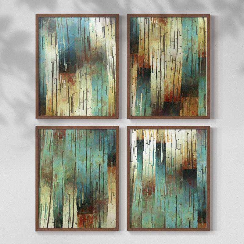 Digital Intrusion I Framed Print - Set of 4, 14" H x 44" W, Natural