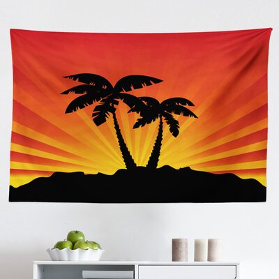 Ambesonne Silhouette Tapestry, Tropical Art Sunrays Palm Trees On Island, Fabric Wall Hanging Decor For Bedroom Living Room Dorm, 45"" X 30"", Charcoal -  East Urban Home, D28532AB9B6942608EBAA4113D2B694F