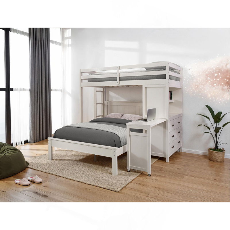 Meuble de chambre à coucher à 3 tiroirs de style contemporain avec échelle ouverte, Lit double