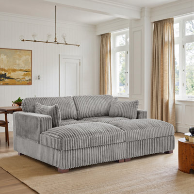 Helton Oversized Upholstered Light Gray Faux Rabbit Fur Flannel Sleeper Sofa Bed Lounge sofa with Armrests & Throw Pillows