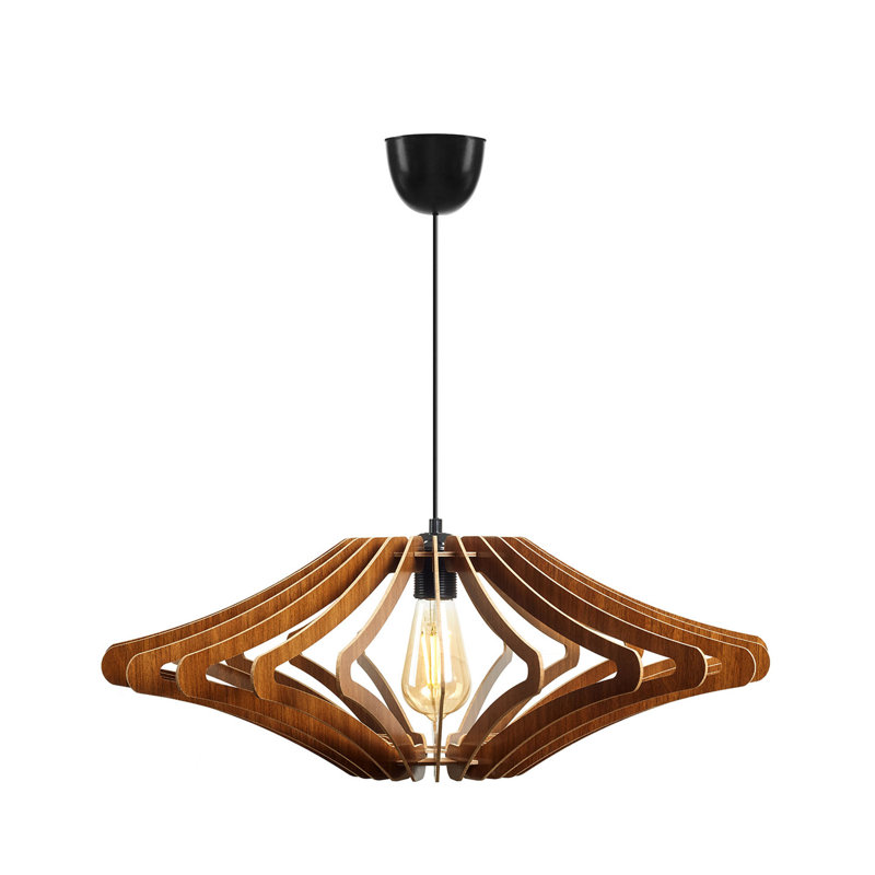 Élégant lustre scandinave Big Angel, finition noyer, 21,7 po x 23,2 po | Corps en panneau de fibres à densité moyenne durable, câble réglable, douille E27 (40 W maximum) | Parfait pour les salles à manger et les espaces de vie modernes, avec un design d'éclairage élégant