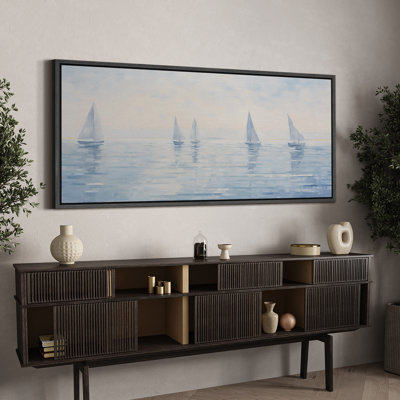 Coastal Beach " Serene Nautical Sailboats At Dawn In The Sea Ocean Rustic Retro Art Decor Extra Large Pictures "