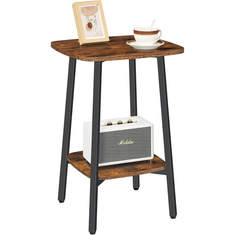Table d'appoint, table de bout carrée à 2 niveaux, petite table de chevet avec rangement, pour petits espaces, table d'appoint de salon, brun rustique et noir BF181BZ01