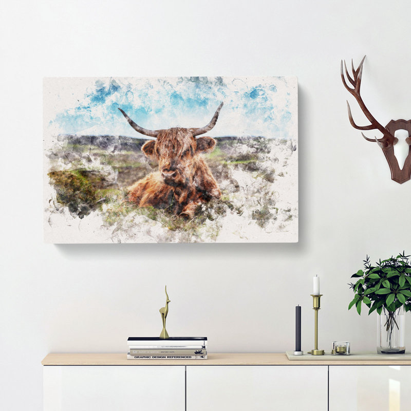 A Resting Highland Cow - Wrapped Canvas, 50cm H x 76cm W x 3cm D