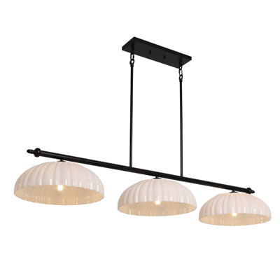 Luminaire suspendu en verre laiteux à 3 lumières à intensité variable pour cuisine