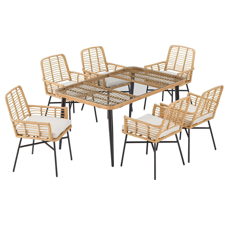 6-Person Rectangular Outdoor Dining Set with Cushion