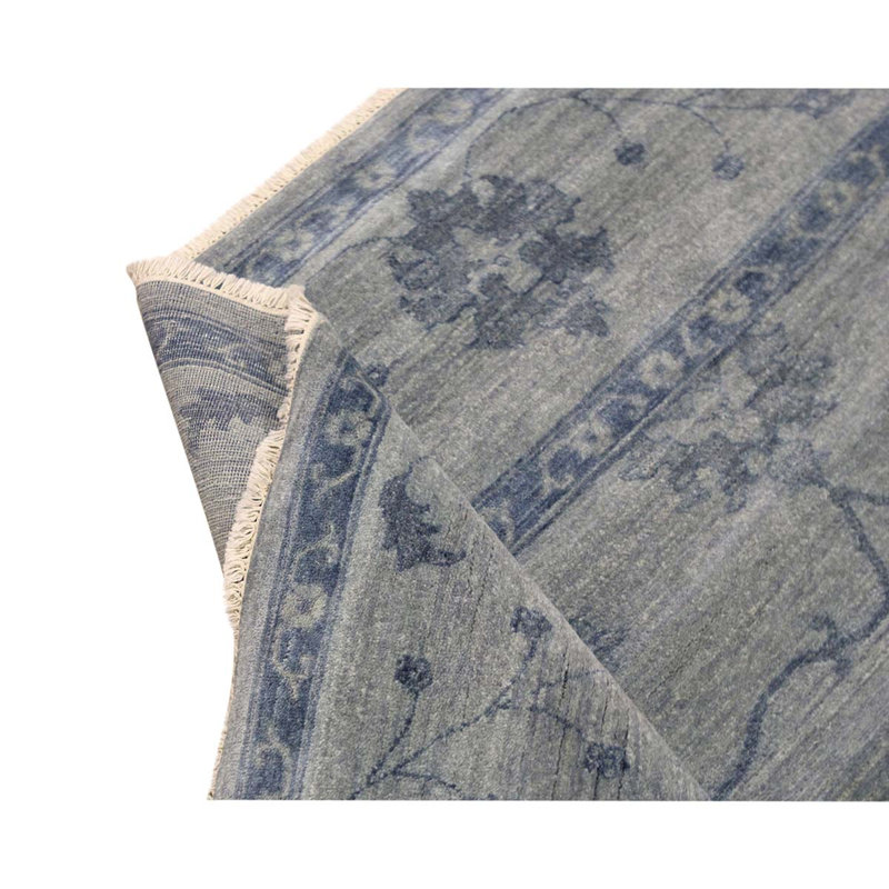 Tapis bleu en laine noué à la main 9 pi x 12 pi