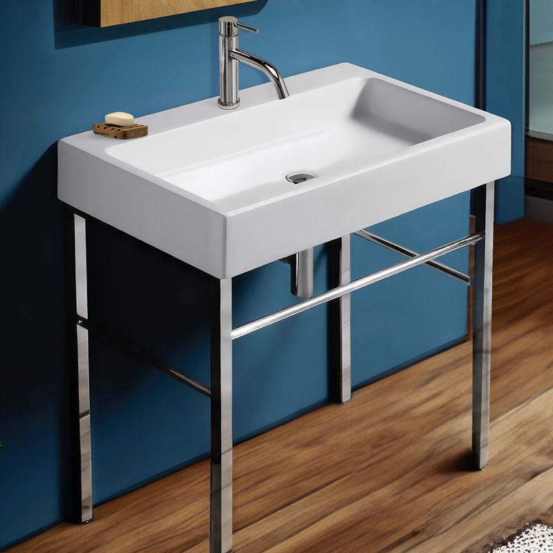 Britannia Vitreous China Rectangular Console Bathroom Sink, Single