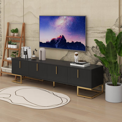 Meuble télé moderne avec accents dorés et motifs géométriques modernes