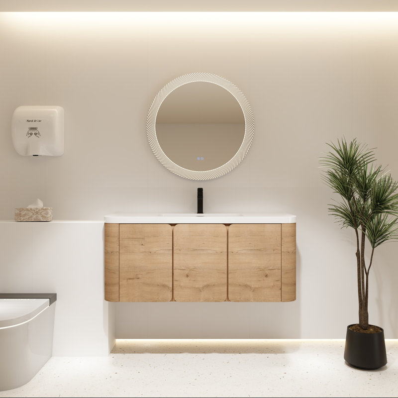 Meuble-lavabo 48 po en résine blanche avec rangement à fermeture en douceur, 48"
