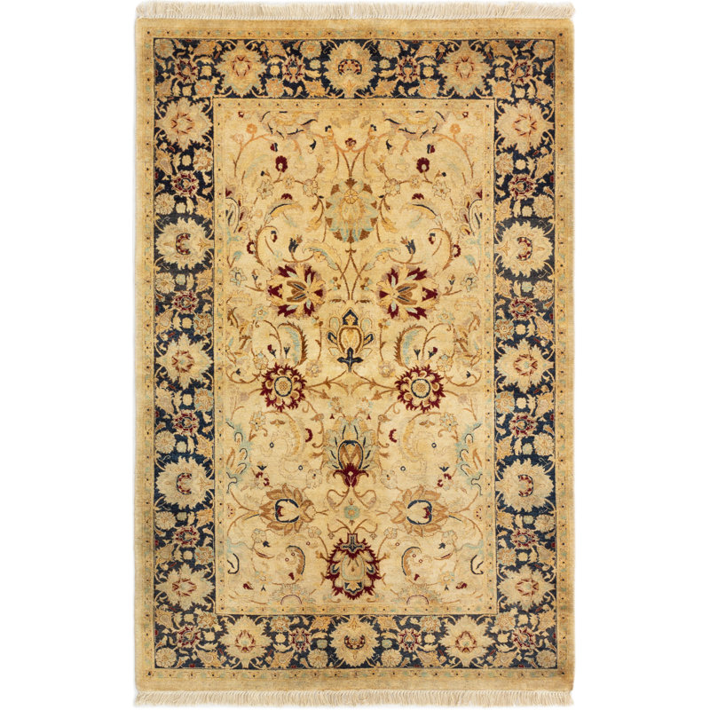 Tapis de bois one-of-kind-noué la 2010 ushak jaune/noir 4 pi x 6 pi zone de laine 3 po Kamen
