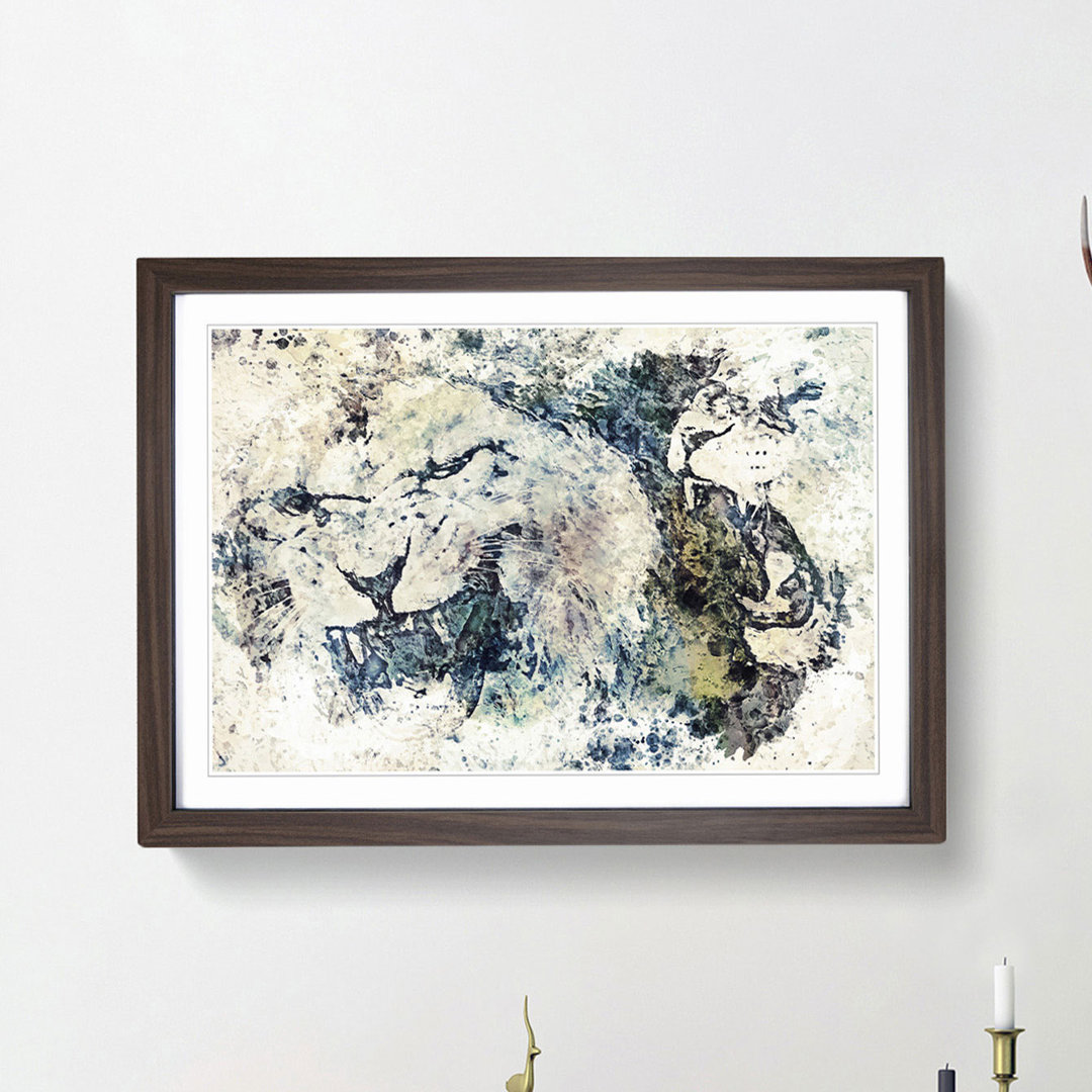 Two Snarling Lions in Abstract - Picture Frame Painting Print