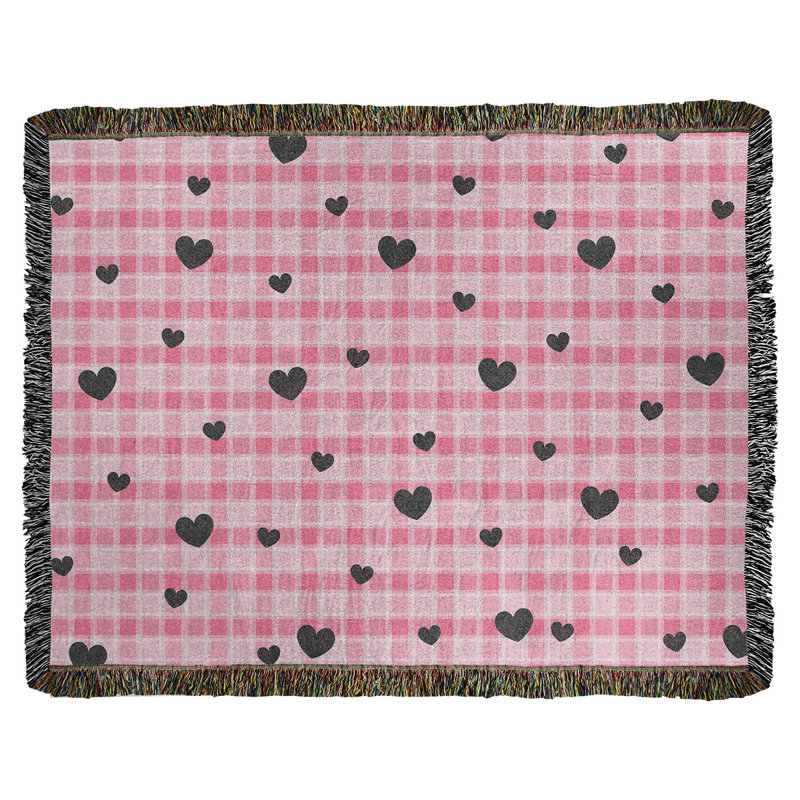 Hand Woven Throw Blanket, 52" W x 37" L, Pink/Black